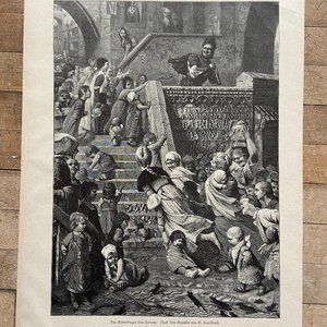 German Print, Antique, Pied Piper of Hamelin